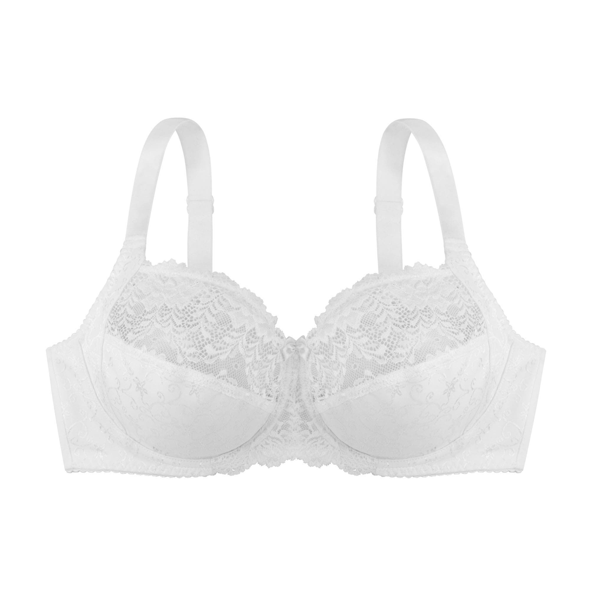 Womens Bra Non-Wired Padded Full Cup White Fleur Lace 